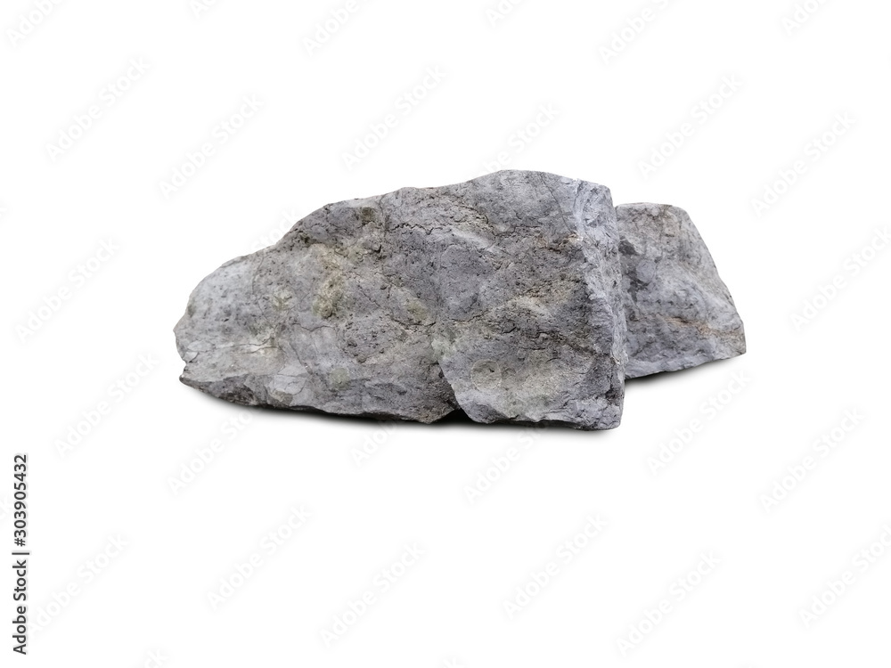 Fototapeta premium Stone formed from limestone and shale isolated on white background. There is noise and grain caused by the texture of the stone.