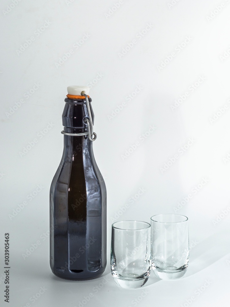 Background with liquor bottle and shot glasses