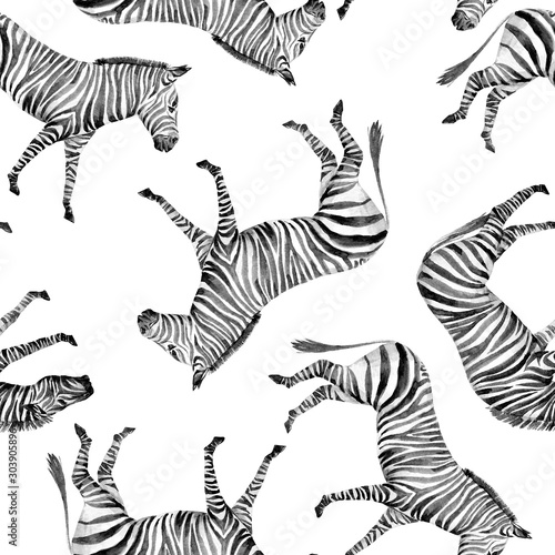 Canvas Print Watercolor seamless patterns with safari animals