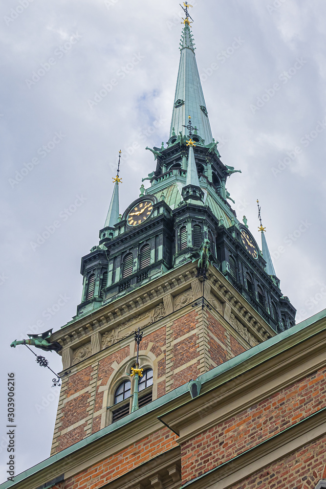 German church (Tyska kyrkan or Sankta Gertrud, XIV century) in Gamla stan - Old Town in central Stockholm. Church is dedicated to Saint Gertrude, abbess of Benedictine monastery. Stockholm, Sweden.