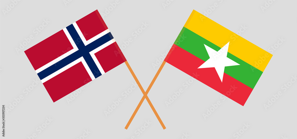 Crossed flags of Myanmar and Norway