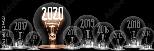 Light Bulbs with New Year 2020 Concept