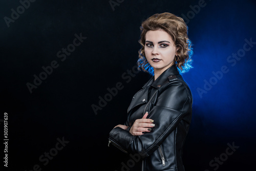 rock girl in biker jacket