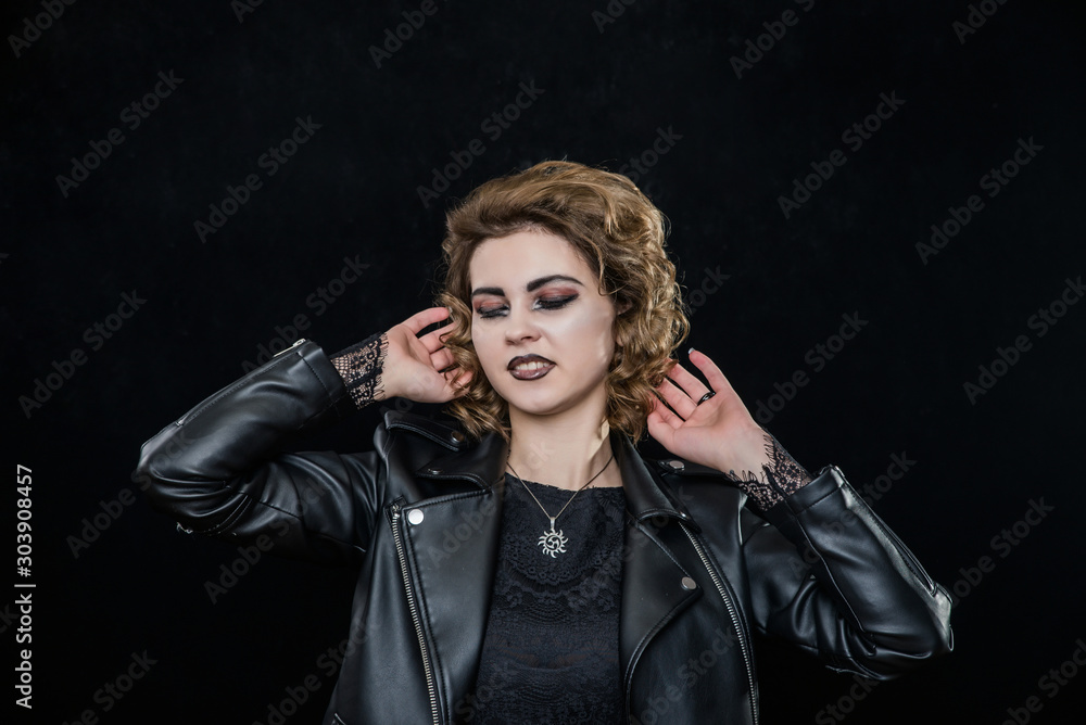 rock girl in biker jacket rock girl in biker jacket