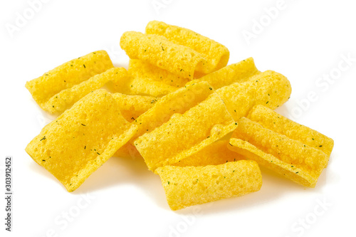 lentil chips isolated on white background photo