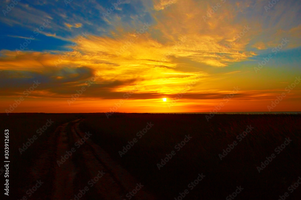 Sunset in the steppe.