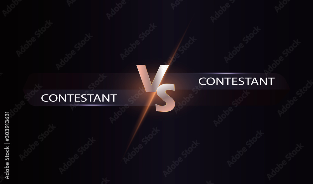 Fototapeta Versus screen. Vs battle headline, conflict duel between Red and Blue teams. Confrontation fight competition.