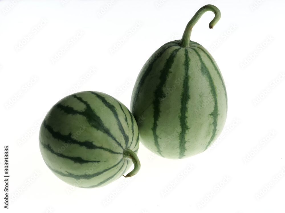 Two red watermelon fruit isolated on a white background Two red watermelon fruit isolated on a white background