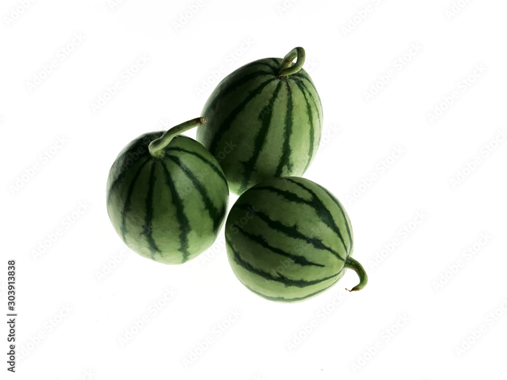 Three red watermelon fruits isolated on a white background