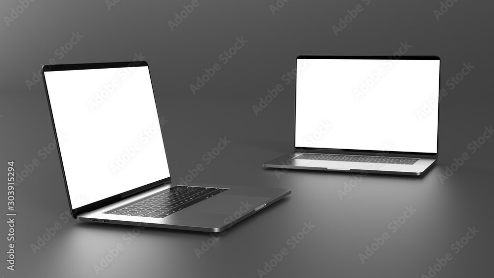 Laptops, templates on a dark background. Template, mockup, design. Laptops, templates on a dark background. Template, mockup, design.