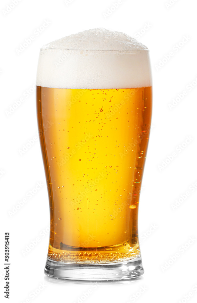 Glass of fresh beer on white background Glass of fresh beer on white background