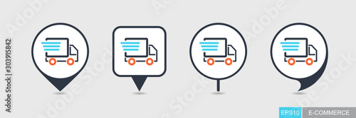 Fast shipping delivery truck flat pin map icon