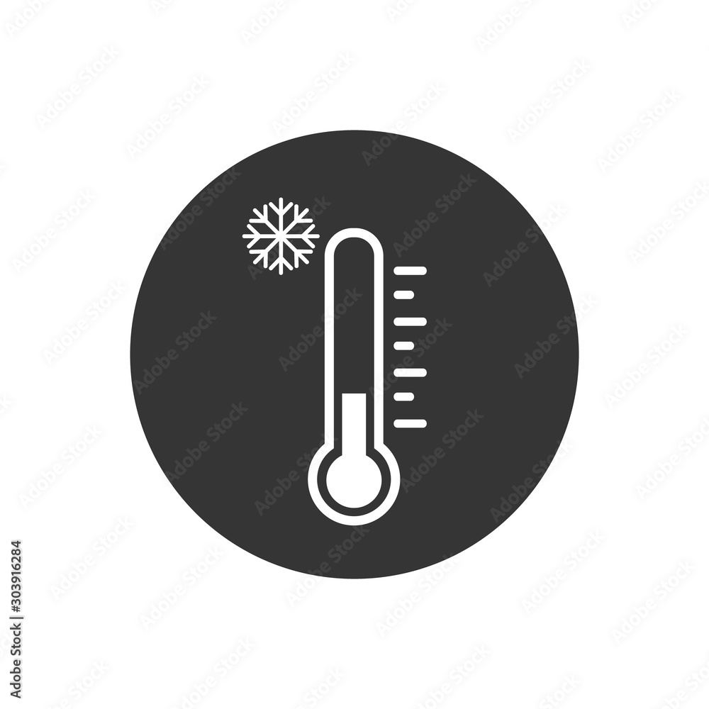 Cold weather thermometer icon vector illustration white on gray background. Flat web design element for website, app or infographics Cold weather thermometer icon vector illustration white on gray background. Flat web design element for website, app or infographics