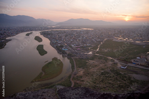 Sunset in olgyi, Mongolia photo