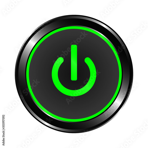 Power on off button with sign red green metal black shiny color