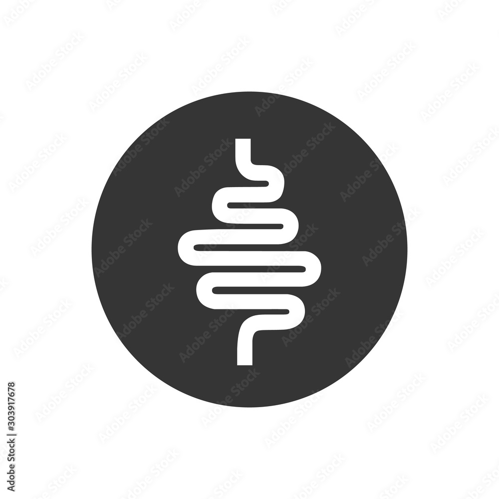 Intestinal tract white icon on gray. Vector in flat style Intestinal tract white icon on gray. Vector in flat style