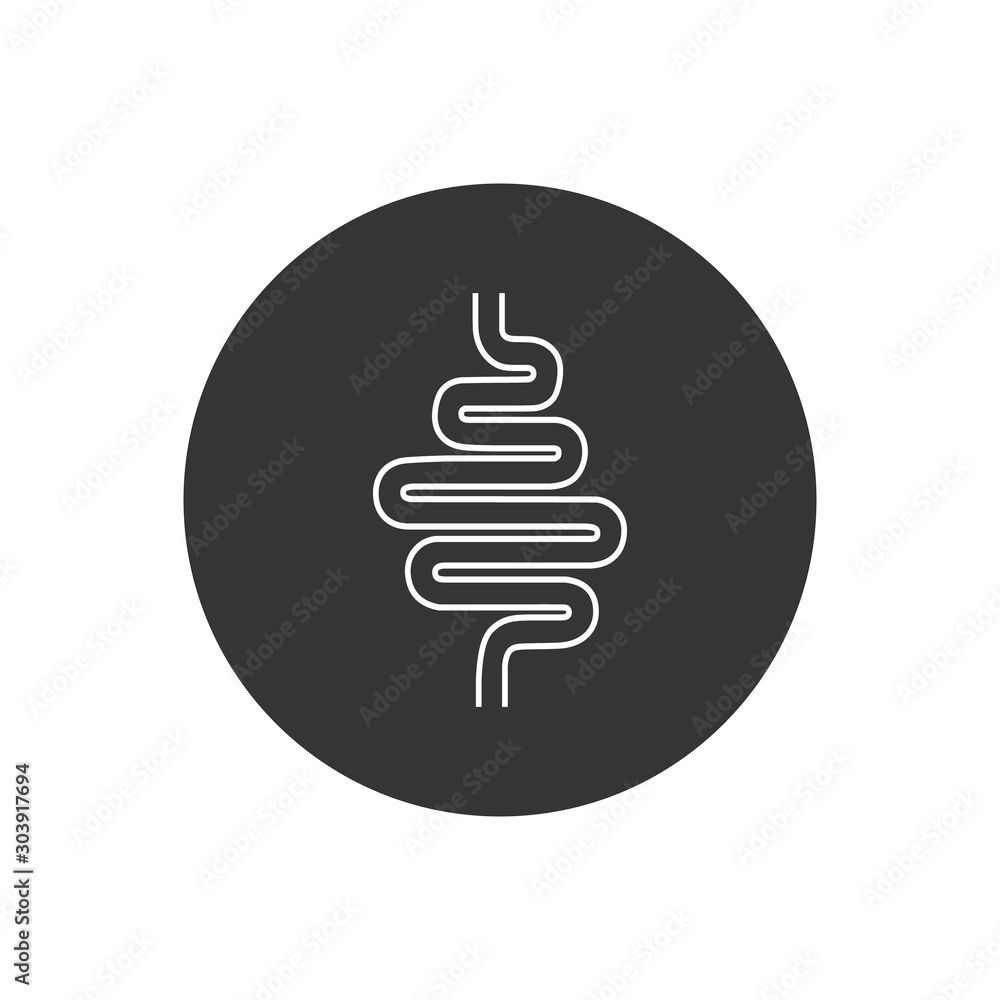 Intestinal tract line white icon on gray. Vector in flat style Intestinal tract line white icon on gray. Vector in flat style