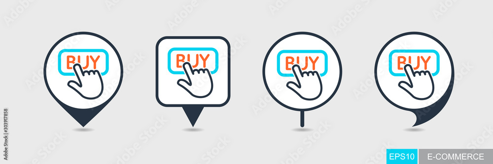 Finger pointing to buy sign pin map icon Finger pointing to buy sign pin map icon