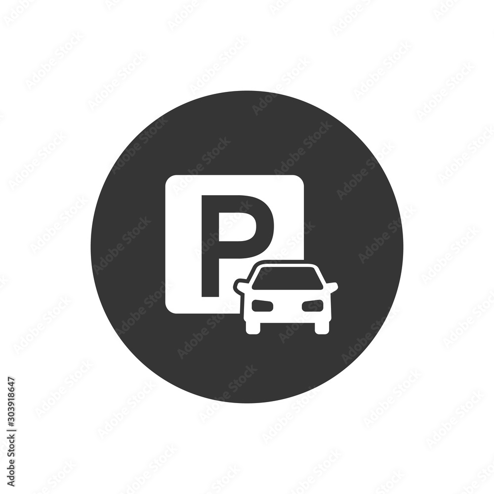 Car parking white icon on gray. Vector in flat style Car parking white icon on gray. Vector in flat style