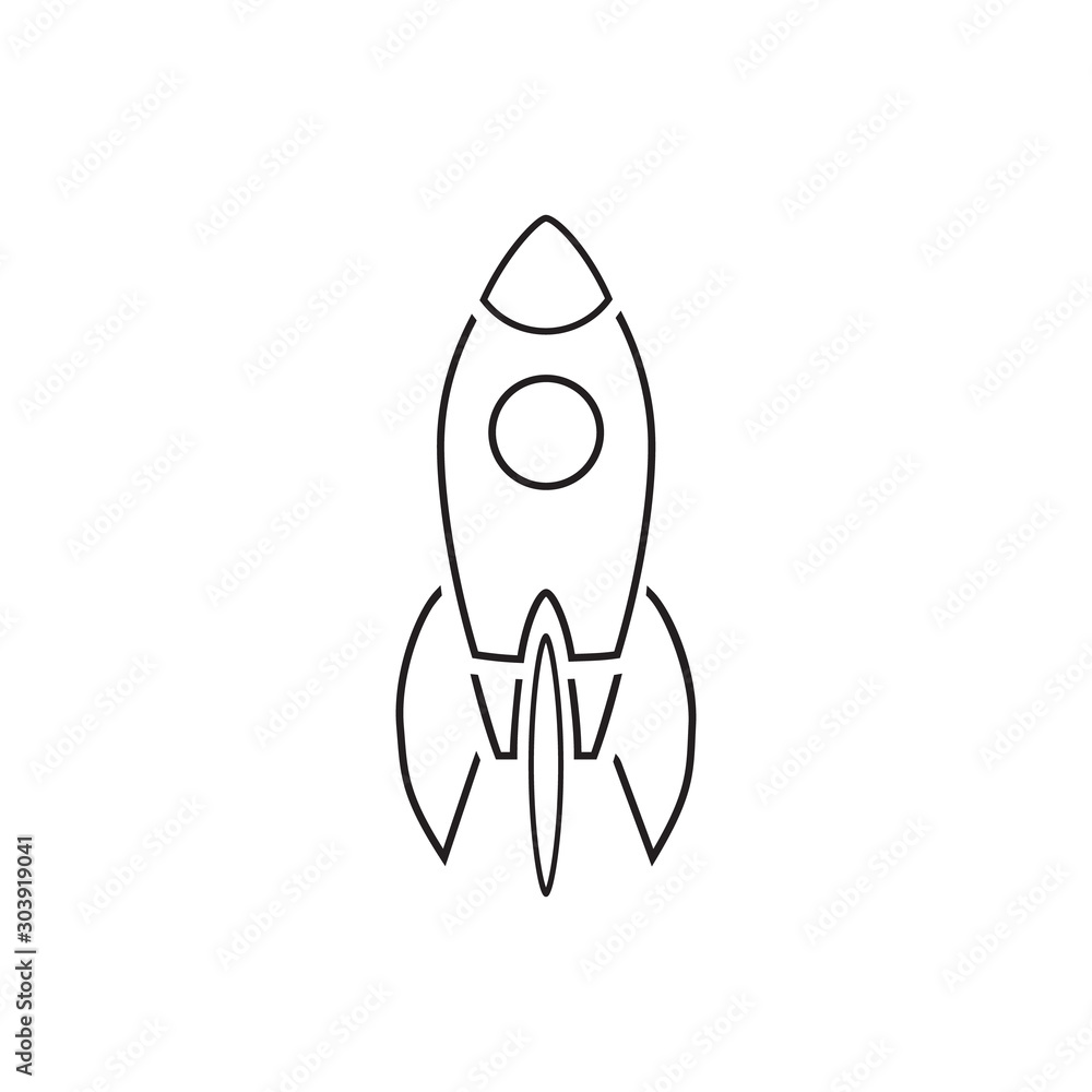 Monochrome vector illustration of rocket line icon isolated on white background in flat style Monochrome vector illustration of rocket line icon isolated on white background in flat style