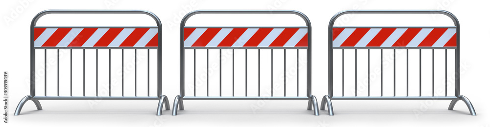 Three metal barriers used to block the road. 3D illustration Three metal barriers used to block the road. 3D illustration