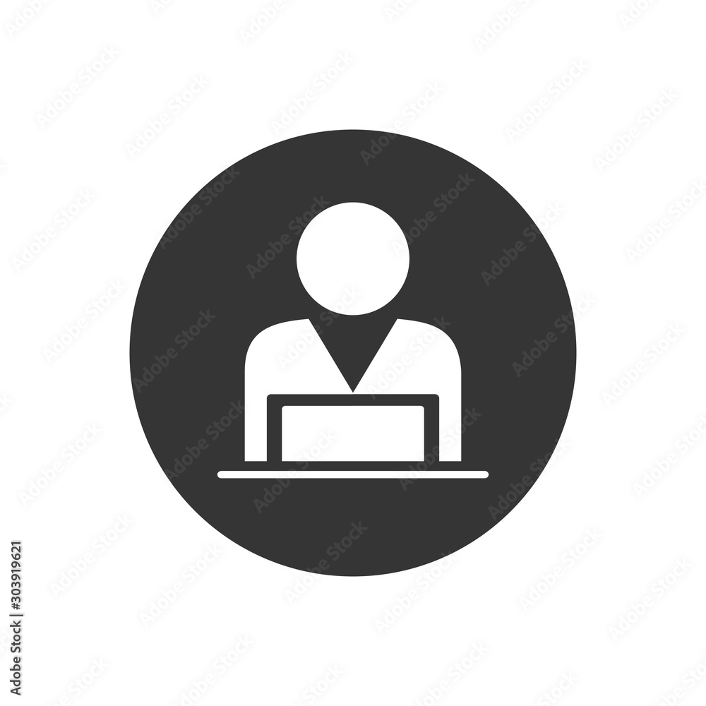Man laptop vector white icon on gray in flat style