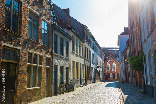 Cozy buildings, street in old European town