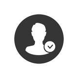 User icon with check sign. Profile icon and approved, confirm, done, tick, completed symbol. Vector