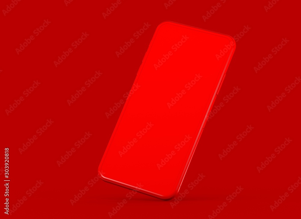 New smartphone with blank screen isolated Flat 3d red New smartphone with blank screen isolated Flat 3d red