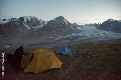 Base camp in Potanin Glacier in Altai mountains, Mongolia