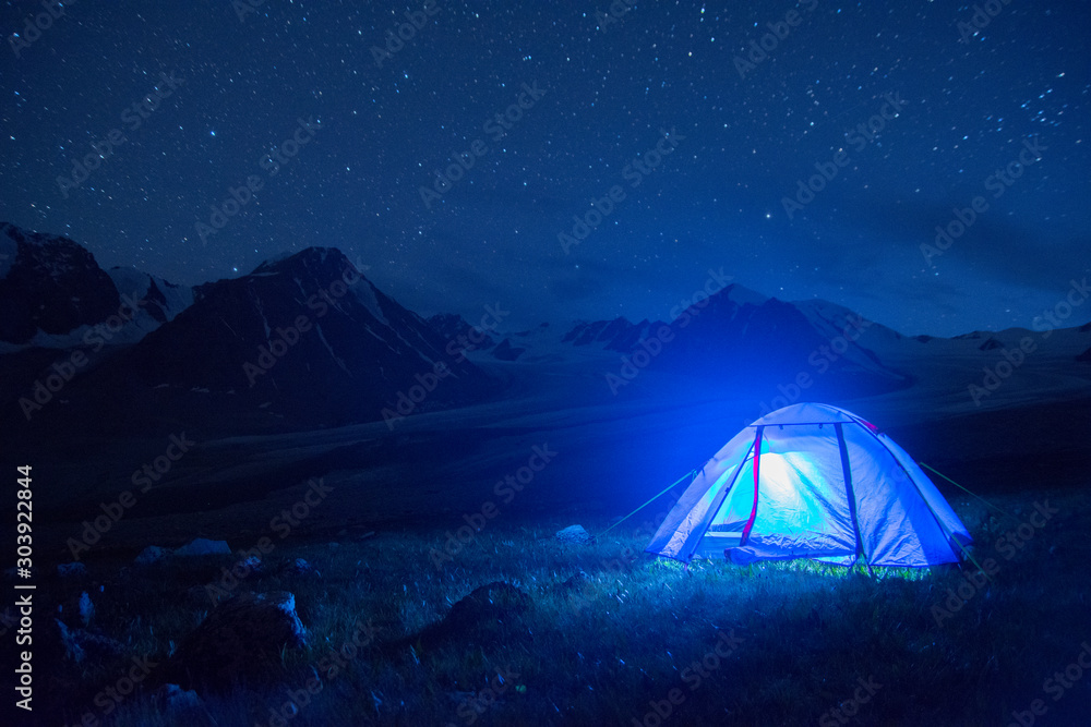 Tent under the stars in Altai mountains, Mongolia