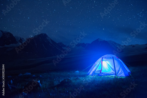 Fototapeta Naklejka Na Ścianę i Meble -  Tent under the stars in Altai mountains, Mongolia