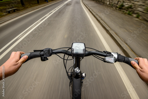 Ebike elettric bike dashboard riding city ebike onbard  pov fun action photo