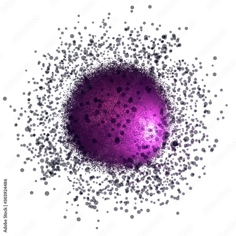 Colorful powder explosion on white background. Print. Purple cloud with the bright light in center. Colorful powder explosion on white background. Print. Purple cloud with the bright light in center.