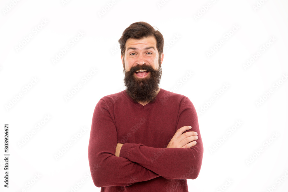 he is really surprised. cheerful hipster after barbershop. male fashion. beard hair care. brutal man isolated on white. mature bearded man. hipster with moustache and beard. hairdresser salon - obrazy, fototapety, plakaty 