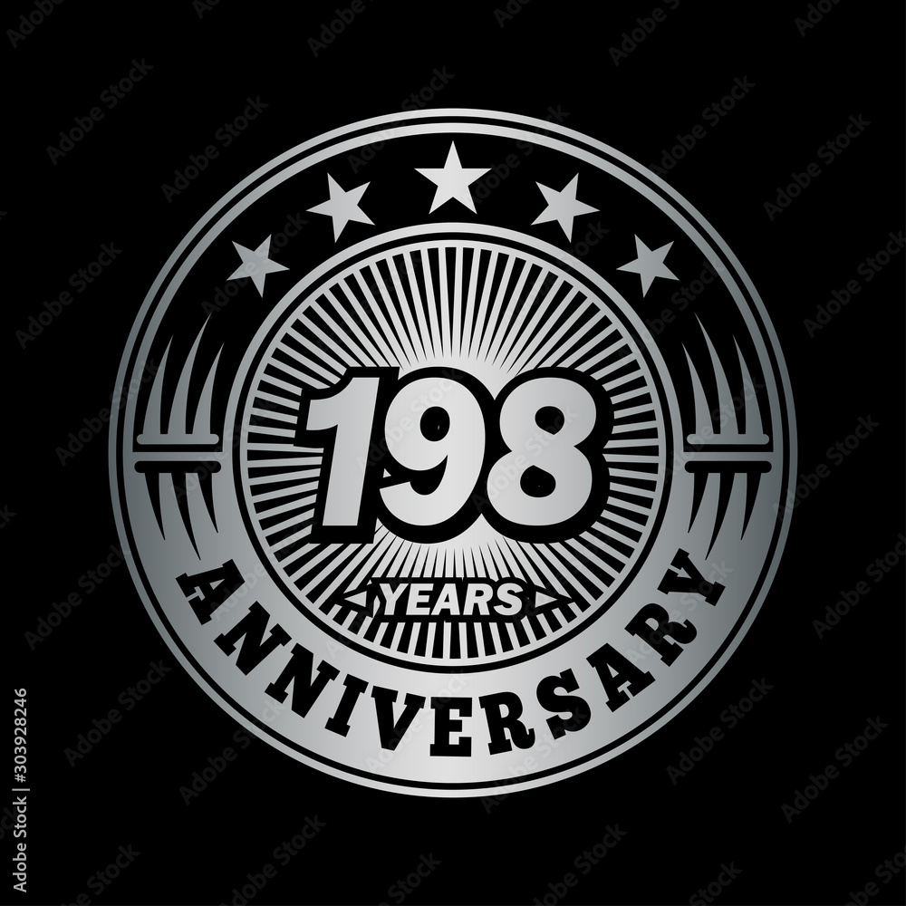 198 years anniversary celebration logo design. Vector and illustration.