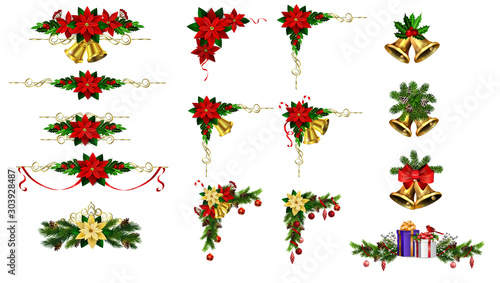 Christmas decorations with fir tree golden jingle bells