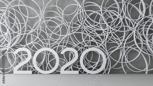  Happy New Year 2020 interior display wall / 3D render interior