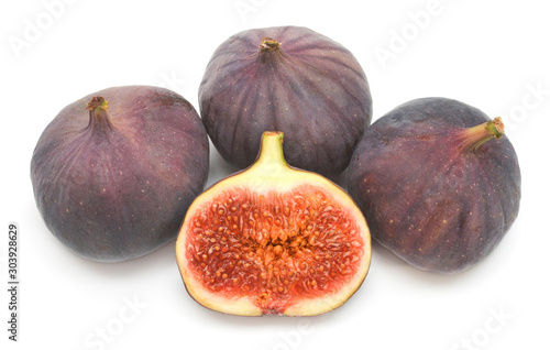 Figs fresh juicy. Whole and half fruit isolated on a white background. Food photo. Top view, flat lay