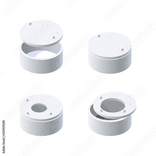 Concrete well icons in flat style, vector
