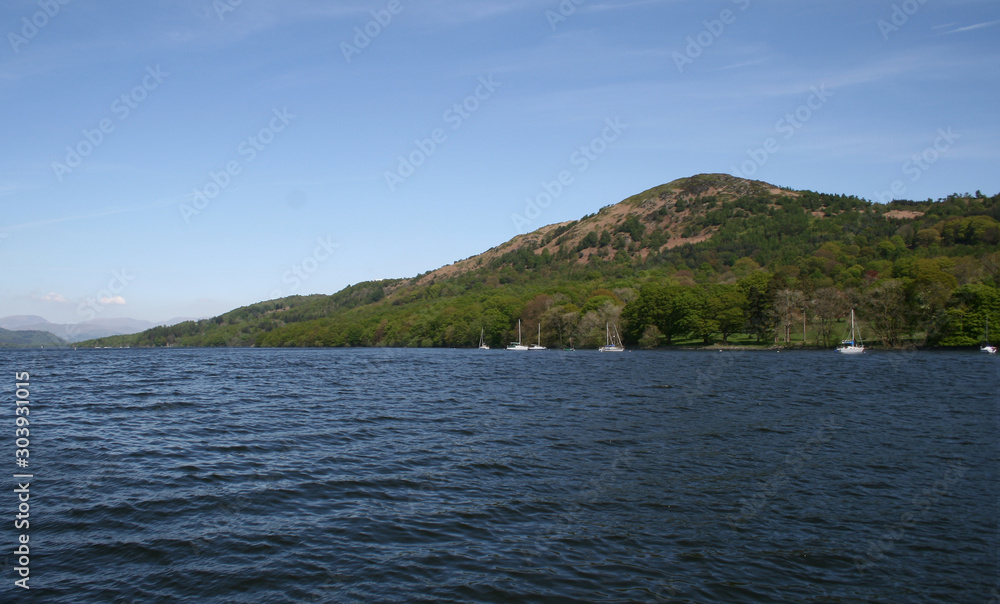 mountains taken from the middle of a lake