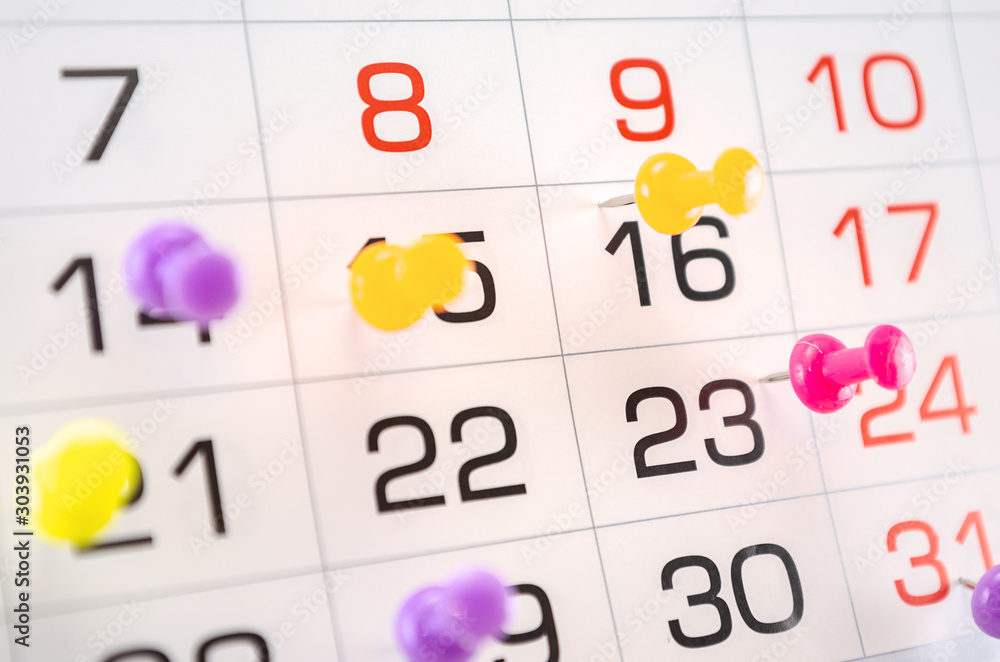 pins on calendar on date of month, end of month, reports, end of work, deadline pins on calendar on date of month, end of month, reports, end of work, deadline