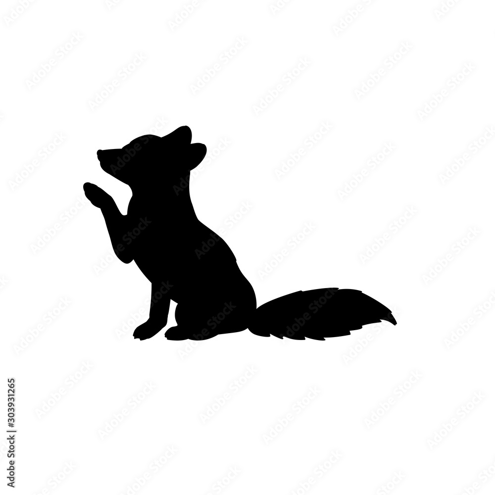 Silhouette of little fox. Cute young animal