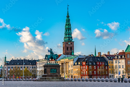 Statue of Frederik VII in front of Christiansborg palace at Copenhagen, Denmark photo