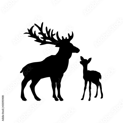 Silhouette of deer and little deer