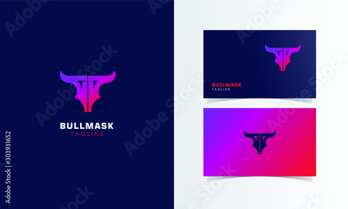 Bull Mask logomark vector with business card template design for branding identity