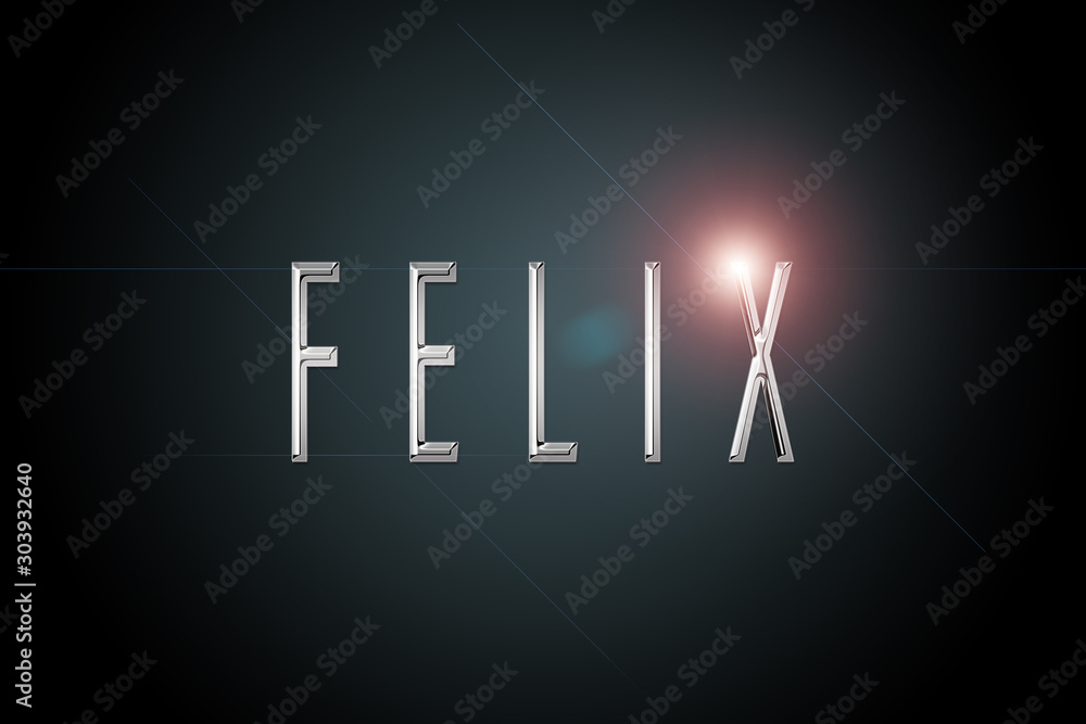 first name Felix in chrome on dark background with flashes