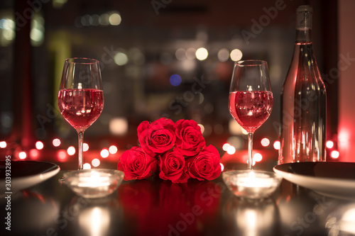 Romantic candle light dinner setting. 