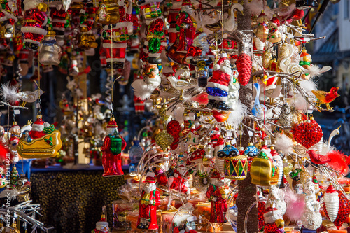 Colored decorations in a stall of the Christmas market in Merano. Trentino Alto Adige © emiliano