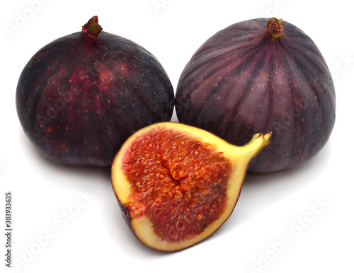 Figs fresh juicy. Whole and quarter fruit isolated on a white background. Food photo. Top view, flat lay